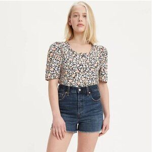 Levi's Cropped Floral Top w/ Puffed Sleeves M